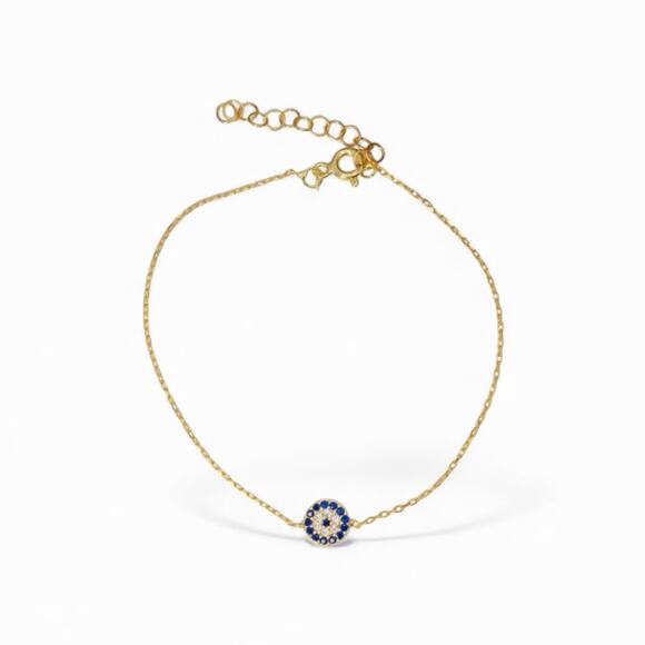 18k Gold Plated Sterling Silver Evil Eye Bracelet: Blue & White Zirconia - Picture 1 of 4